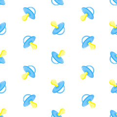 Blue pacifiers vector seamless pattern. Baby dummy. Background, print, packaging design, wrapping