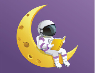 A cute cartoon astronaut with a moon simple flat design.