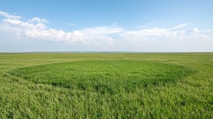 Wide grassy plain under a partly cloudy sky. Possible use for nature backgrounds