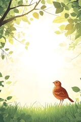 Brown quails foraging in the summer grass