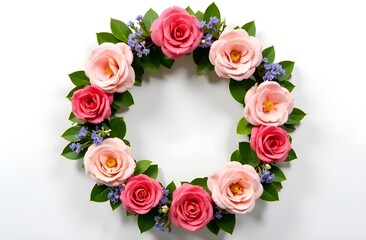 Floral wreath with free place for text on white background. Copy space.