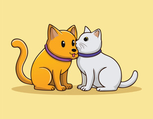 A cute cat and dog friendship simple flat design vector.