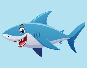 A big shark cartoon isolated on blue background.