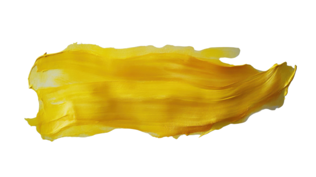 Yellow brush stroke painting on transparent background