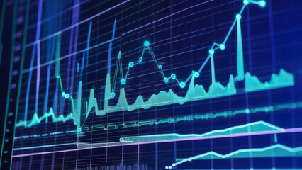 Dynamic blue graph on laptop screen. Finance graphs illustration. Diagram on monitor. Data analysis.