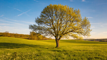 Fototapeta premium Solitary Tree in Bloom on a Hill