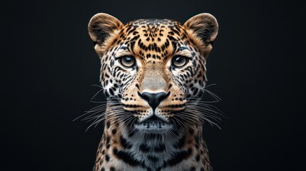 Obraz premium Studio Leopard Portrait, Dark Background, Wildlife, Print
