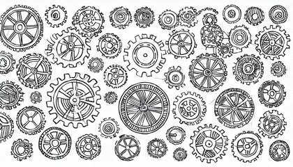 Hand drawn gear set. Doodle sketch style gear mechanism. Concept of business idea, teamwork, progress background. Doodle cog perfect any project.