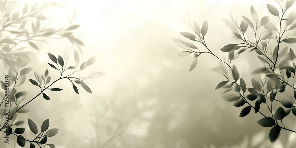 Poster soft light filters through delicate leaves in a serene, hazy atmosphere creating an enchanting backd