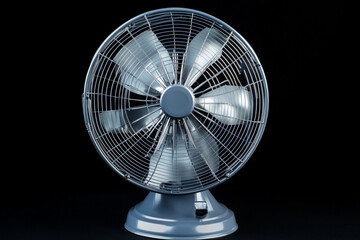       A close up of a black fan on a black surface