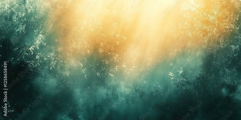 Poster sunlight filters through dense forest foliage, creating a serene and magical atmosphere
