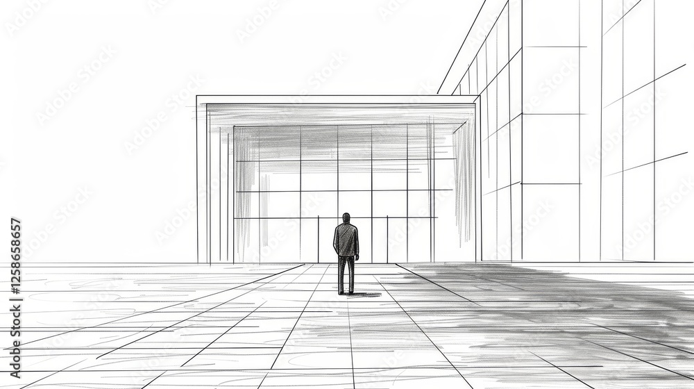 Aufkleber a clean and structured ai-generated architectural sketch of a modern building entrance, featuring sh