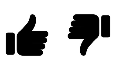 Set of thumbs up and down symbols in red and green colors.