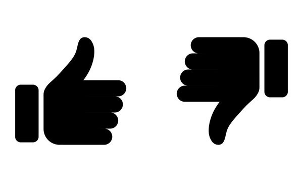 Set of thumbs up and down symbols in red and green colors.