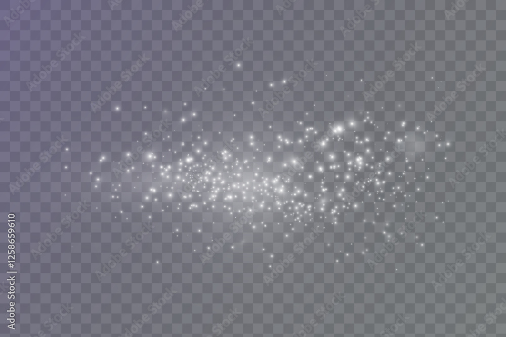 Poster glowing light effect with many glitter particles isolated on transparent background. vector starry c