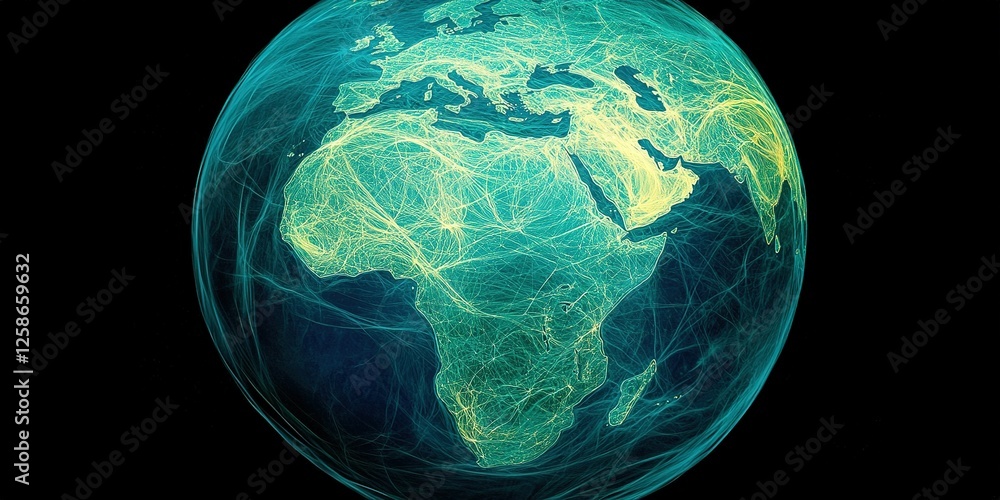 Poster visual representation of african connectivity and data networks illustrating global interactions in 