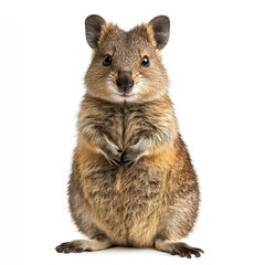 Fototapeta premium Adorable Quokka Portrait Standing Cute Fluffy Brown Marsupial Wildlife Animal Photography Image Nature Australian Fauna Wildlife Photo Pet Bush Rare 