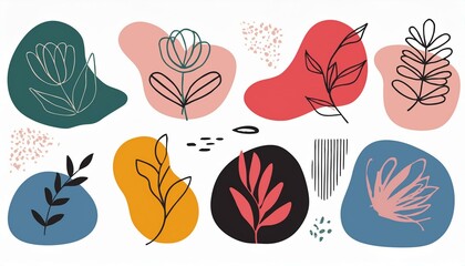 Abstract blob shape doodle set element. Geometric abstract flower, blob face, organic doodle modern shape. Creative graphic design playful, cute color poster elements. perfect any project.