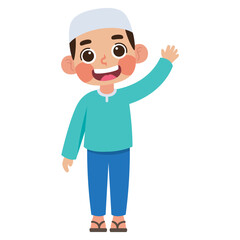 Smiling Muslim boy waving sparkles joy and diversity in educational materials, cultural awareness campaigns, and family oriented designs