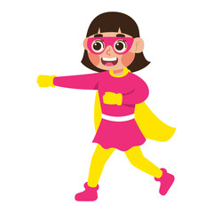 Happy girl superhero in a pink costume. Perfect for kids illustrations, character design, empowering content, and female empowerment projects
