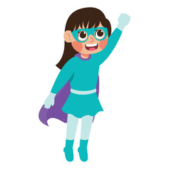 Happy girl superhero in action. Perfect for children’s book illustrations, posters, flyers, and superhero themed design projects. Vibrant and dynamic