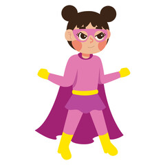 Cute girl superhero in a pink costume suitable for children's books, posters, products, and comic illustrations. Bright, energetic, empowering