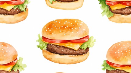 Burger illustration for culinary projects featuring detailed food graphics for menus and promotional materials, in a book illustration style