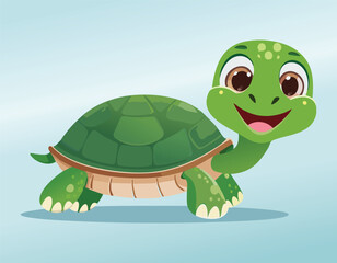Fototapeta premium A cute funny turtle cartoon walking and smiling simple flat design vector.