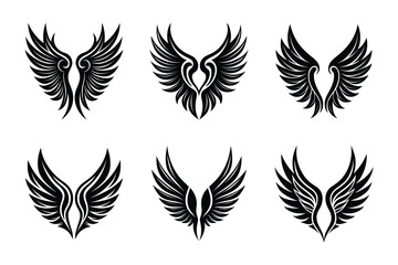Elegant Eagle Wings Silhouette - Tribal Feathered Wing Design for Logos and Tattoos
