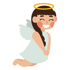 Smiling cute angel suitable for Christmas cards, religious themes, and children's illustrations, exuding innocence and purity with wings and halo