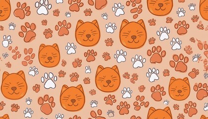 Dog, cat footprint seamless pattern. Pet animal footprint stamp background. Puppy doodle abstract wallpaper. perfect any project.