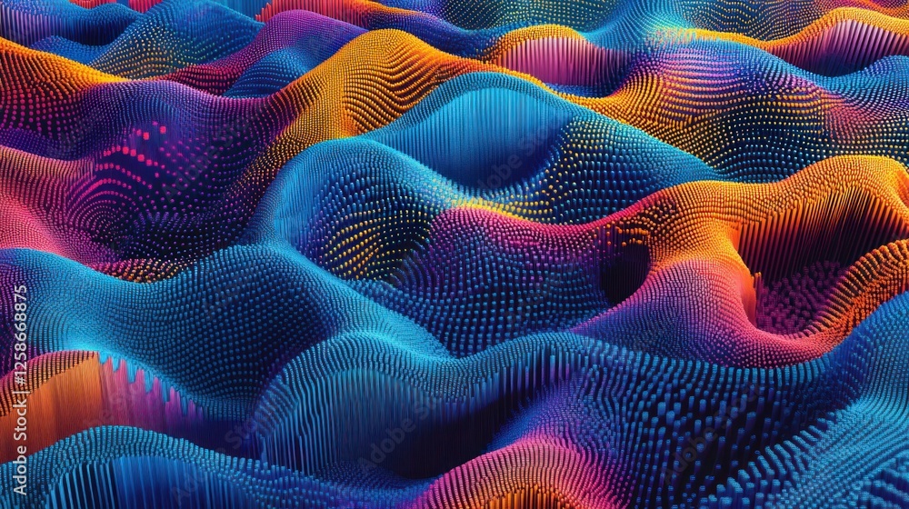 Poster abstract colorful landscape of data points: a textured digital wave