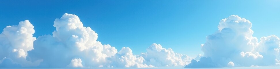 Vast azure expanse, fluffy white cumulus clouds drift lazily , serenity, high