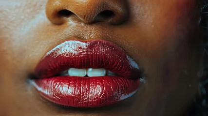 Close-up of lips showcasing bold lipstick in natural light during a beauty tutorial