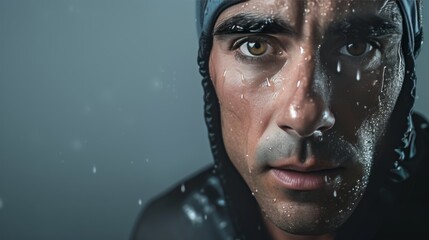 Intense close-up of a male swimmer