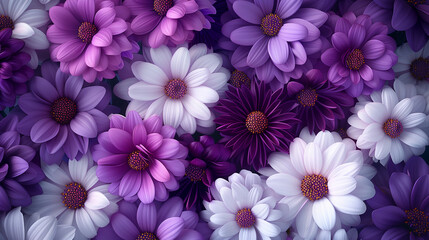 Obraz premium purple white daisies floral pattern elegant background delicate petals blooming natural design