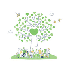 大きなハートの木と人々