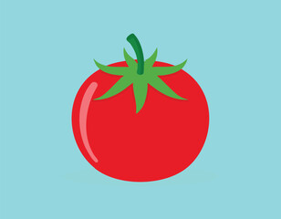A red tomato on a blue background simple flat design vector.