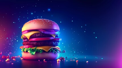 Illustration of a gourmet burger for culinary projects, ideal for restaurant menu design, in a comic art style