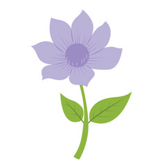 Simple purple flower illustration with green leaves, perfect for nature themed designs, stationery, garden related products, and floral themed projects