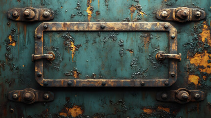 Rusty green door with visible rust and industrial texture in realistic photography setting