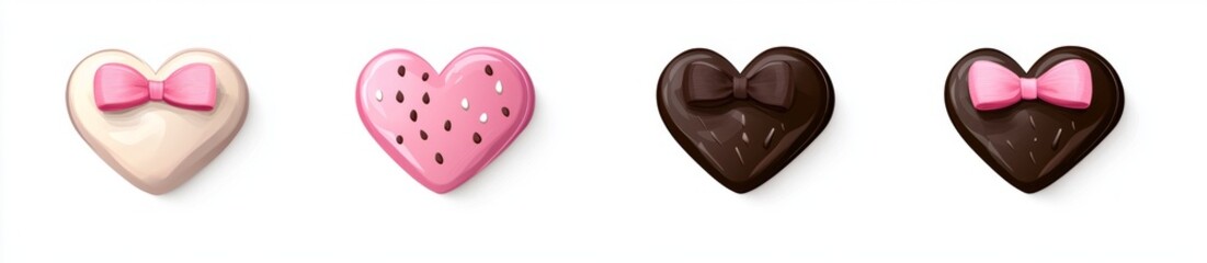 Obraz premium Heart-shaped chocolates with bows, studio shot, white background, Valentine's Day