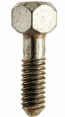 Rusty metal bolt, close-up shot on white background, industrial setting, for mechanical engineering or DIY projects