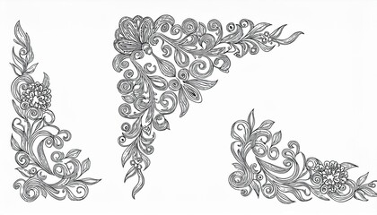 Corner flourish border set. Hand drawn doodle style corner with rustic floral element. perfect any project. border.