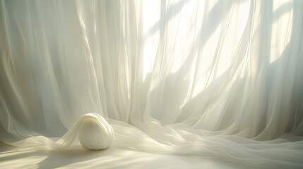 Obraz premium White sphere nestled in sheer white fabric near window