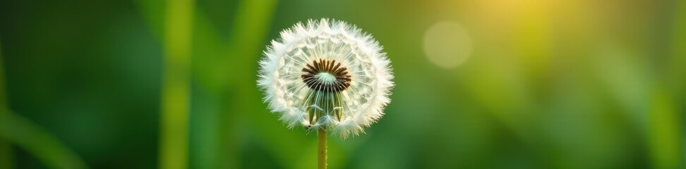 Close-up of dandelion seed head, wispy seeds about to blow, dandelion, wish