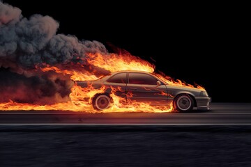 Race car wallpaper. Modern luxury sports car banner, Racing sports car on neon highway. Powerful acceleration of a supercar on a night track with colorful lights and tracks. Blur at high speed. 