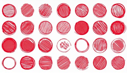 Round brush stroke red stamp vector frame. Hand drawn rough scribble red effect line. Paint color crayon brush stroke frame. Scribble hand drawn grunge doodle circle set. perfect any project.