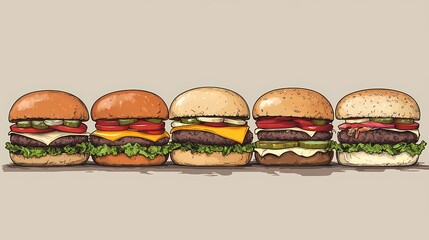 Cartoon burger illustration, ideal for culinary branding, menus, and digital advertising, with a comic book art style