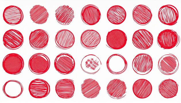 Round brush stroke red stamp vector frame. Hand drawn rough scribble red effect line. Paint color crayon brush stroke frame. Scribble hand drawn grunge doodle circle set. perfect any project.